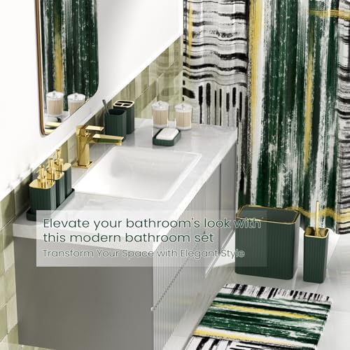 Bathroom Set - Bathroom Accessory Set, Dark Green Bathroom Set, 26PC Bathroom Sets with Shower Curtain and Rugs, Toilet Brush, Trash Can, Qtip Holder & Bathroom Soap Dispenser Set