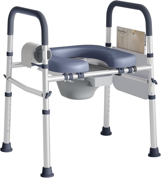 Bedside Commode for Seniors,FSA/HSA Eligible 3-in-1 Commode Toilet | Adjustable Height & Width, 16.5 Inch Soft Seat Plate, Tool-Free Assembly, Durable Aluminum Frame, Use as Raised Toilet