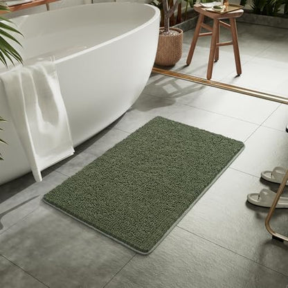LOCHAS Luxury Bathroom Rug Shaggy Bath Mat 24 x 36 Inch, Olive Green