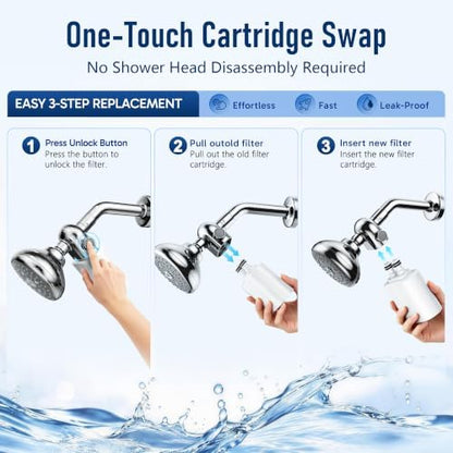 Veken Shower Filter Replacement Cartridge, Easy Swap, U-Channel Filtration