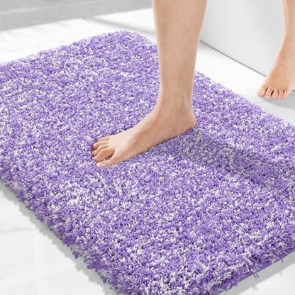 Yimobra Bath Rugs for Bathroom 32X20, Ultra Soft and Water Absorbent Bath Mats, Non Slip Plush Shower Mat Outside, Microfiber Thick Matts for Bathroom Floor/Tub, Machine Washable, Purple and White
