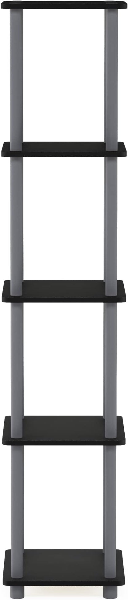 Furinno Turn-N-Tube Storage Shelves, 5-Tier Square Book Shelf, Corner Shelf, Toolless Open Shelves, Round Tubes, for Organization and Storage, Living Room, Garage, Home Office, Black