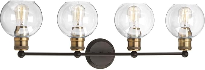 Hansford Collection 4-Light Clear Glass Coastal Bath Vanity Light Antique Bronze