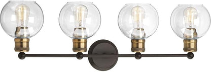 Hansford Collection 4-Light Clear Glass Coastal Bath Vanity Light Antique Bronze