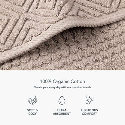 Texere 100% Organic Cotton Diamond Jacquard 700 GSM Luxury Bath Towel Sets - 2 Large Bath Towels, 2 Hand Towels, 2 Washcloths (Diamond, Oxford Tan, 6 Piece)