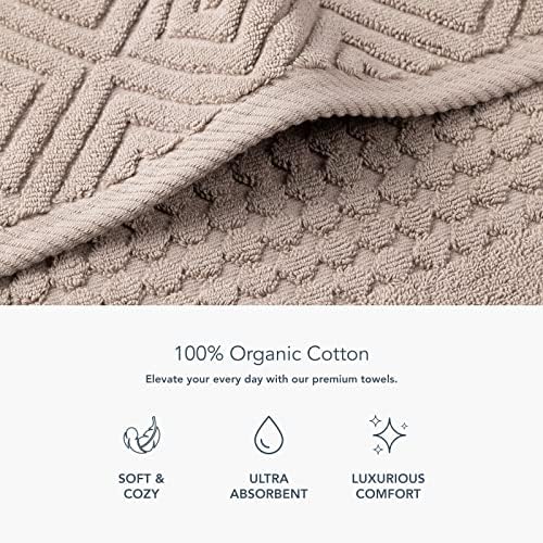 Texere 100% Organic Cotton Diamond Jacquard 700 GSM Luxury Bath Towel Sets - Ultra Soft and Absorbent Hotel and Spa Quality (Diamond, Oxford Tan, 2 Bath & 2 Hand Towels)