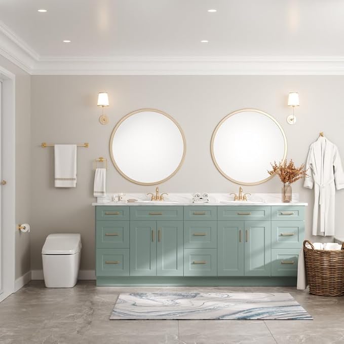 Bathroom Hardware Set 4 Piece Brushed Nickel/Brushed Gold Bathroom Accessories Set Including 24" Hand Towel Bars, Toilet Paper Holders, Towel Rings, Robe Towel Hooks (4pcs, Brushed Gold)