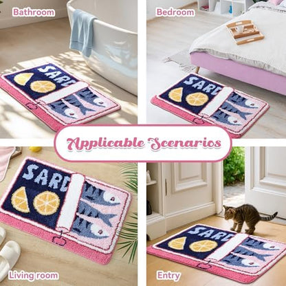 TRUEDAYS Sardine Bath Mat, Cute Bath Mat for Bathroom 20x30 Inch, Pink