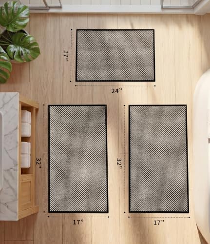 YIHOUSE Black Bathroom Rugs Sets 3 Pieces,Thin Bath Mat Quick Dry