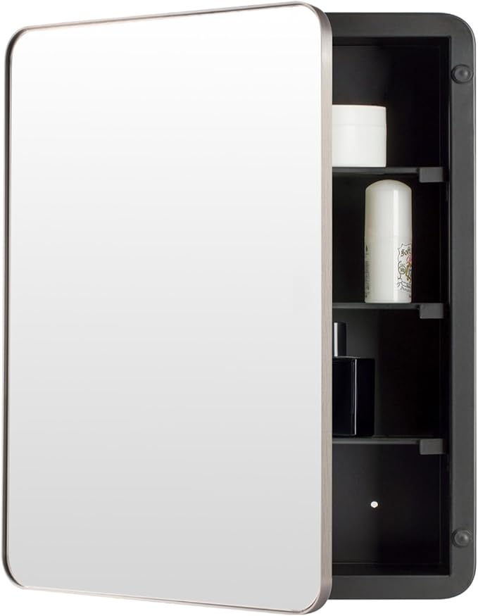 20’’x26’’ Medicine Cabinet,Metal Framed Medicine Cabinet Mirror with Round Corner,Recessed and Surface Mount Bathroom Mirror with Storage, Removeable Shelves,Sliver