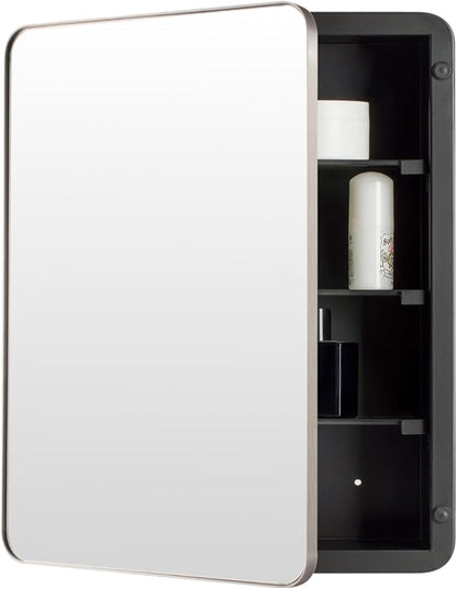 20’’x26’’ Medicine Cabinet,Metal Framed Medicine Cabinet Mirror with Round Corner,Recessed and Surface Mount Bathroom Mirror with Storage, Removeable Shelves,Sliver