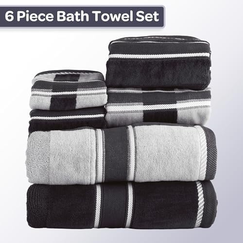 Lavish Home Bathroom Towels Set, Bathroom Accessories, Charcoal, Set of 6