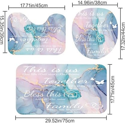 4Pcs Family Marble Shower Curtain Sets with Rugs
