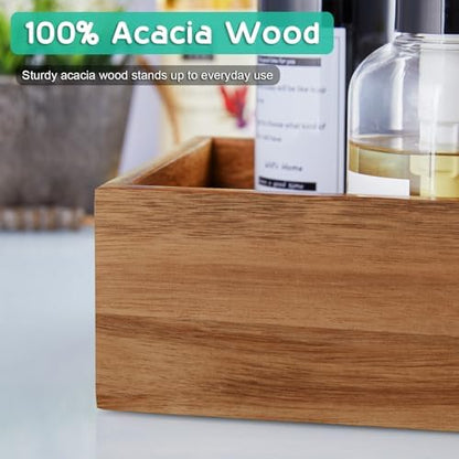 ALELION Acacia Wood Bathroom Storage Basket for Organizing - Toilet Paper Basket with Handle for Back of Toilet Tank Top Topper - Small Narrow Baskets for Kitchen Pantry Garage Laundry Room Storage