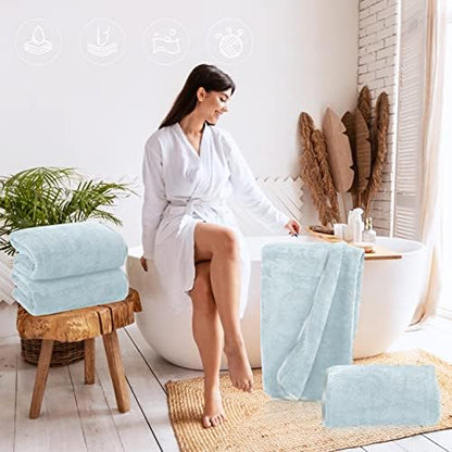 TENSTARS Silk Hemming Bath Towels for Bathroom Clearance - 27 x 55 inches - Light Thin Quick Drying - Soft Microfiber Absorbent Towel for Bath Fitness, Sports, Yoga, Travel, Gym - 2 Pack, Light Teal