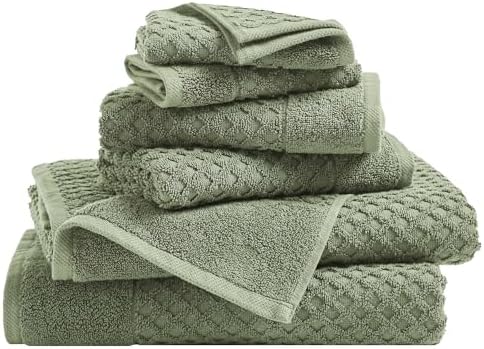 Great Bay Home Bath Towels - 100% Cotton 6 Piece Towel Set - Diamond Waffle Weave - Absorbent, Durable, Quick-Dry Towels for Bathroom (Eucalyptus)