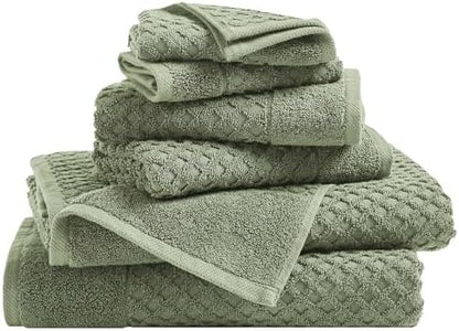 Great Bay Home Bath Towels - 100% Cotton 6 Piece Towel Set - Diamond Waffle Weave - Absorbent, Durable, Quick-Dry Towels for Bathroom (Eucalyptus)