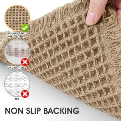 IM HOME Extra Large Waffle Bath Mat, Boho Bathroom Rugs Absorbent Non Slip, Soft Bathroom Mats, Machine Washable Knit Bath Rugs with Tassels for Bathroom, Bedroom, Kitchen, Shower, Tub, Beige, 6'x2'