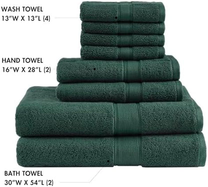 Madison Park 800GSM 100% Cotton Bathroom Bath Towel Set of 8, Dark Green