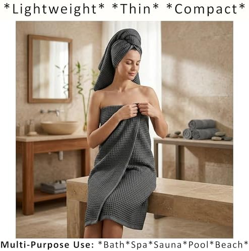 PÜSKÜL Natural 100% Turkish Cotton Waffle Towels Set of 4-Piece, Anthracite