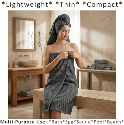 PÜSKÜL Natural 100% Turkish Cotton Waffle Towels Set of 4-Piece, Anthracite