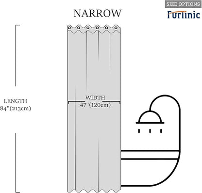 Furlinic Stall No Hook Long Shower Curtain,Small Narrow Fabric Cloth Bathroom Curtain with 6 Plastic Built-in Grommets,Waterproof & Machine Washable,Hotel Style,Grey Green,48x84 Inch.