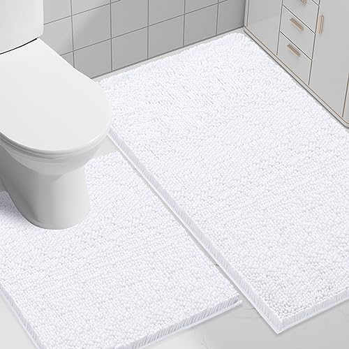 Smiry Chenille Bathroom Rugs Sets 2 Piece (30x20+ U Shape 24x20, White)