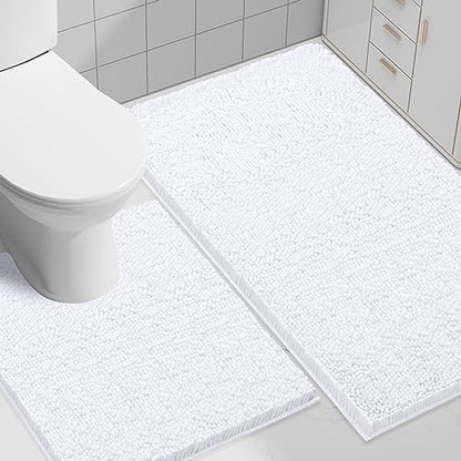 Smiry Chenille Bathroom Rugs Sets 2 Piece (30x20+ U Shape 24x20, White)
