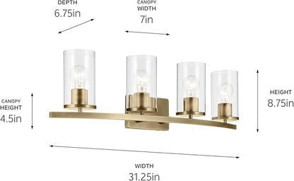 Kichler Crosby 31.25" 4-Light Vanity Light with Clear Glass in Natural Brass, for Bathroom, (31.25 x 8.75), 45498NBRCLR