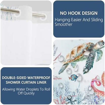 No Hook Shower Curtain with Snap-in Liner 71x74 Inch