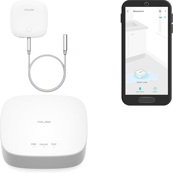 YoLink Water Leak Sensor 2, 1/4 Mile World's Longest Range Smart Home Water Leak Sensor, Water Leak Detector with Built-in Siren Up to 105dB, Compatible with Alexa and IFTTT - YoLink Hub Included