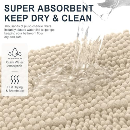 Smiry Thick Chenille Bathroom Runner Rugs 47x20, Absorbent Bath Mat, Sand