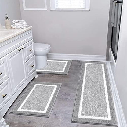 Pauwer Bathroom Rugs 3 Piece Set, Non Slip Washable Bath Mat, Light Grey