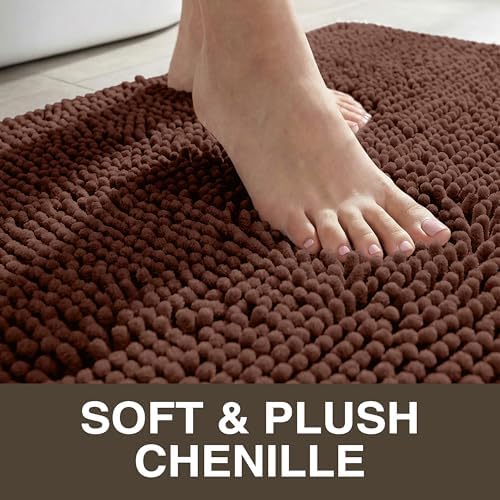 Neater Home Plush Bathroom Rugs 27x17 Thick Chenille Quick Dry Microfiber Absorbent Bath Mat, Soft Bath Rugs, Machine Washable Bathroom Floor Mat for Tub Shower Sink, Home Decor Accessories, Brown