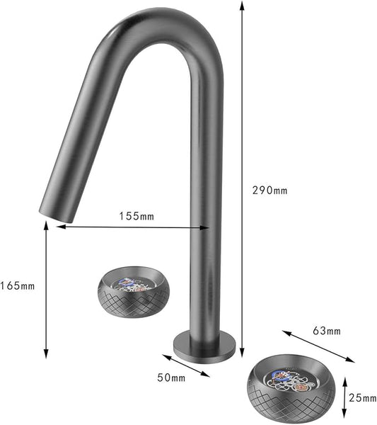 Wide Spread Bathroom Faucets for Sink 3 Hole Dual Mode 2 Knob Restroom Faucet Brass,Gun Gray
