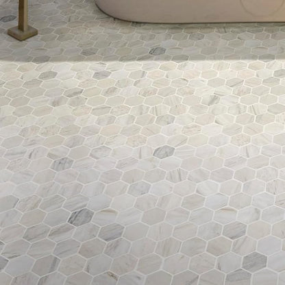 MSI Angora 12 in. x 12 in. Polished Marble Hexagon Tile for Kitchen Backsplash, Floor Tile, Wall Tile for Bathroom, Shower Wall Tile, Mesh Mounted Mosaic Tile