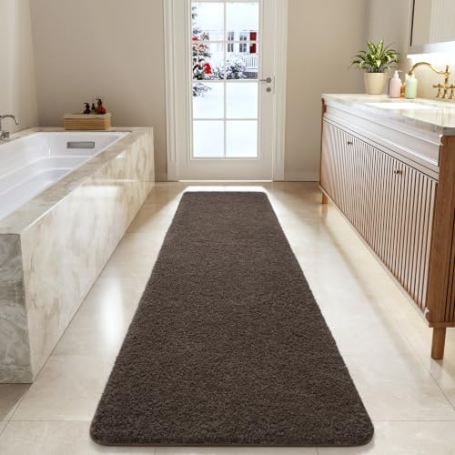 LOCHAS Bathroom Rug Runner 24x84 Inch, Bath Rugs Non Slip, Brown