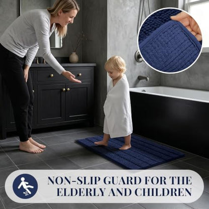 Bcoimo Bath Rug Mat,Chenille Extra Soft Navy Bathroom Floor Shower Tub Mats
