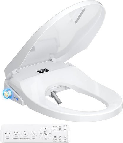 Bidet Toilet Seat, Electric Smart Heated Toilet Seat, Feminine & Front Rear Wash, Instant Warm Water & Dryer, Self-Clean Nozzle, Soft Closed Toilet Lid, Wireless Remote Night Light Elongated