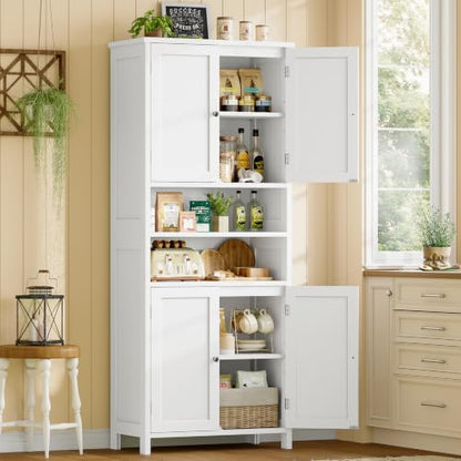 TEENFON 66.9" H Tall Bathroom Storage Cabinet with 4 Doors & 2 Open Shelves