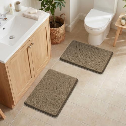 Bcoimo Bath Rugs Mat Set,2 Piece Non Slip Chenille Latte Bathroom Mat Sets