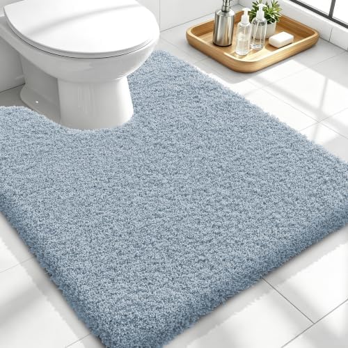 OLANLY Microfiber Soft Bathroom Toilet Rugs U-Shaped, 24x20, Airy Blue
