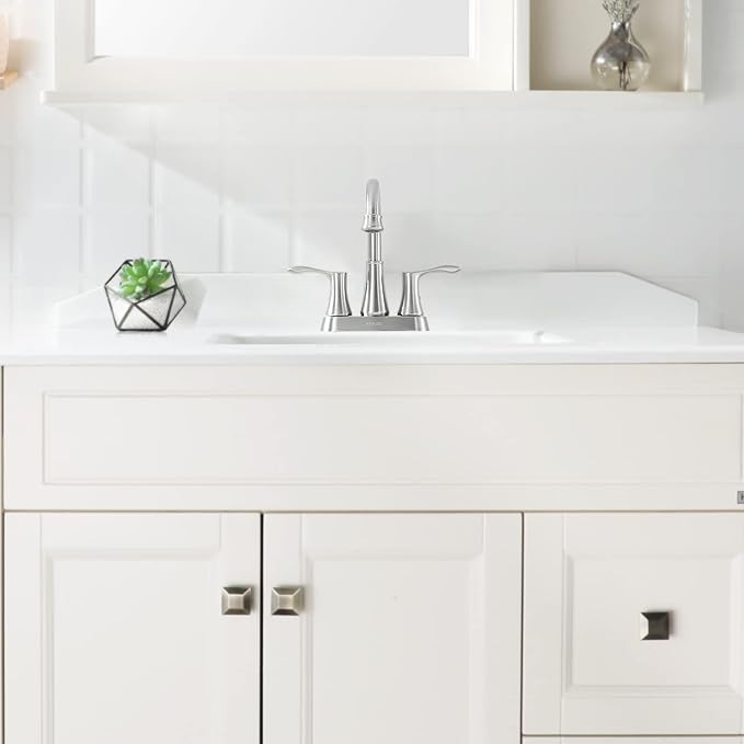 PARLOS Swivel Spout 2-Handle Brushed Nickel Bathroom Sink Faucet with Metal Pop-up Drain and Faucet Supply Lines, Demeter 13627