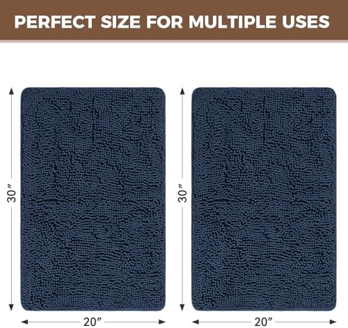 Bcoimo Bath Rug Mat Set, 2 Piece Thick Absorbent Chenille Bathroom Mat Navy