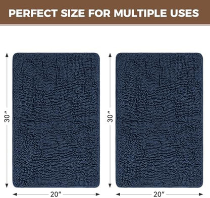 Bcoimo Bath Rug Mat Set, 2 Piece Thick Absorbent Chenille Bathroom Mat Navy