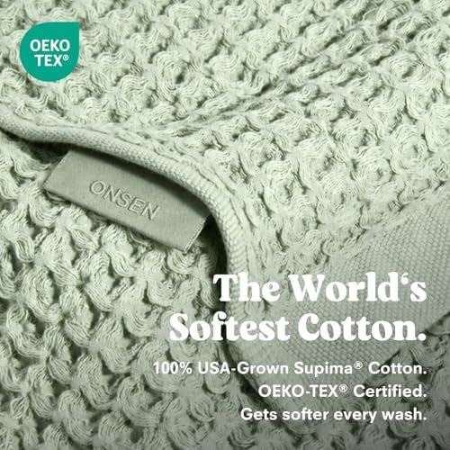 ONSEN Supima® Waffle Face Towels, Quick Dry Lint Free 100% USA Cotton, Lightweight Absorbent Face Towel Set, 12x12 in (Sage Green, Face Towel 2-Pack)