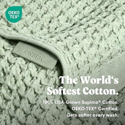 ONSEN Supima® Waffle Face Towels, Quick Dry Lint Free 100% USA Cotton, Lightweight Absorbent Face Towel Set, 12x12 in (Sage Green, Face Towel 2-Pack)