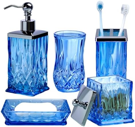 Blue Bathroom Accessories, Square Thick Glass & Metal Pump