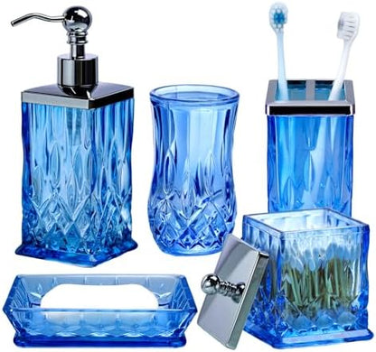 Blue Bathroom Accessories, Square Thick Glass & Metal Pump