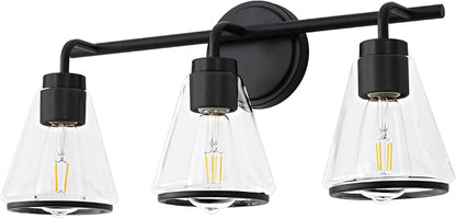 Black Bathroom Vanity Light 3 Lights Bathroom Light Fixtures Over Mirror | Vanity Lighting Fixtures with Clear Glass Shade, 22 inch Modern Vanity Lights for Bathroom, Wall Sconce Lights for Bedroom